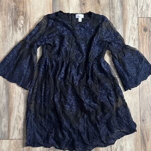 Elegant Maternity Black and Blue Lace Dress